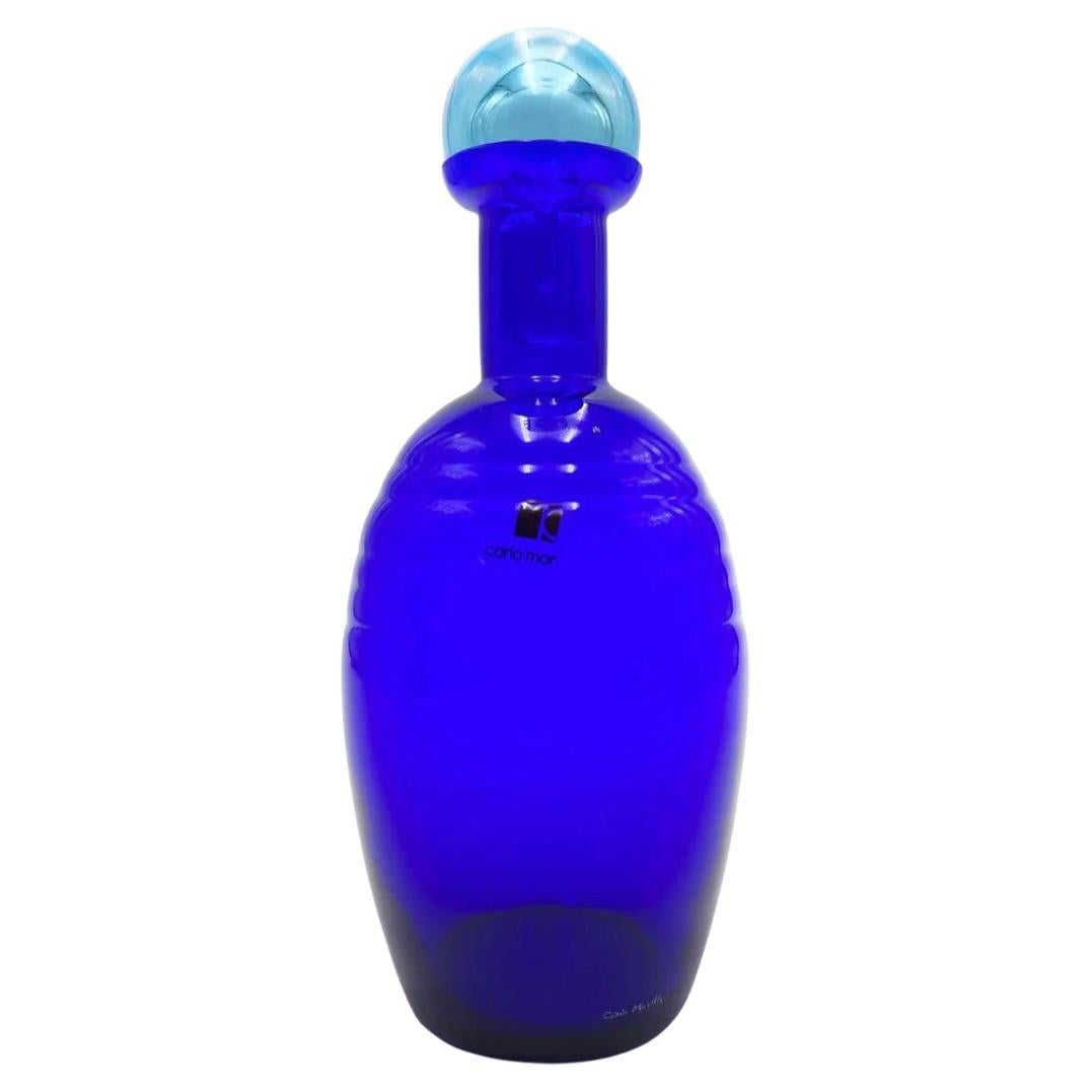 Blaue Muranoglasflasche von Carlo Moretti aus den 1980er-Jahren