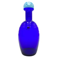 Vintage Blue Murano Glass Bottle by Carlo Moretti from the 1980s