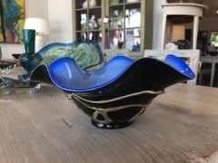 Blue Murano Glass Bowl with Multicoloured Raised Swirl