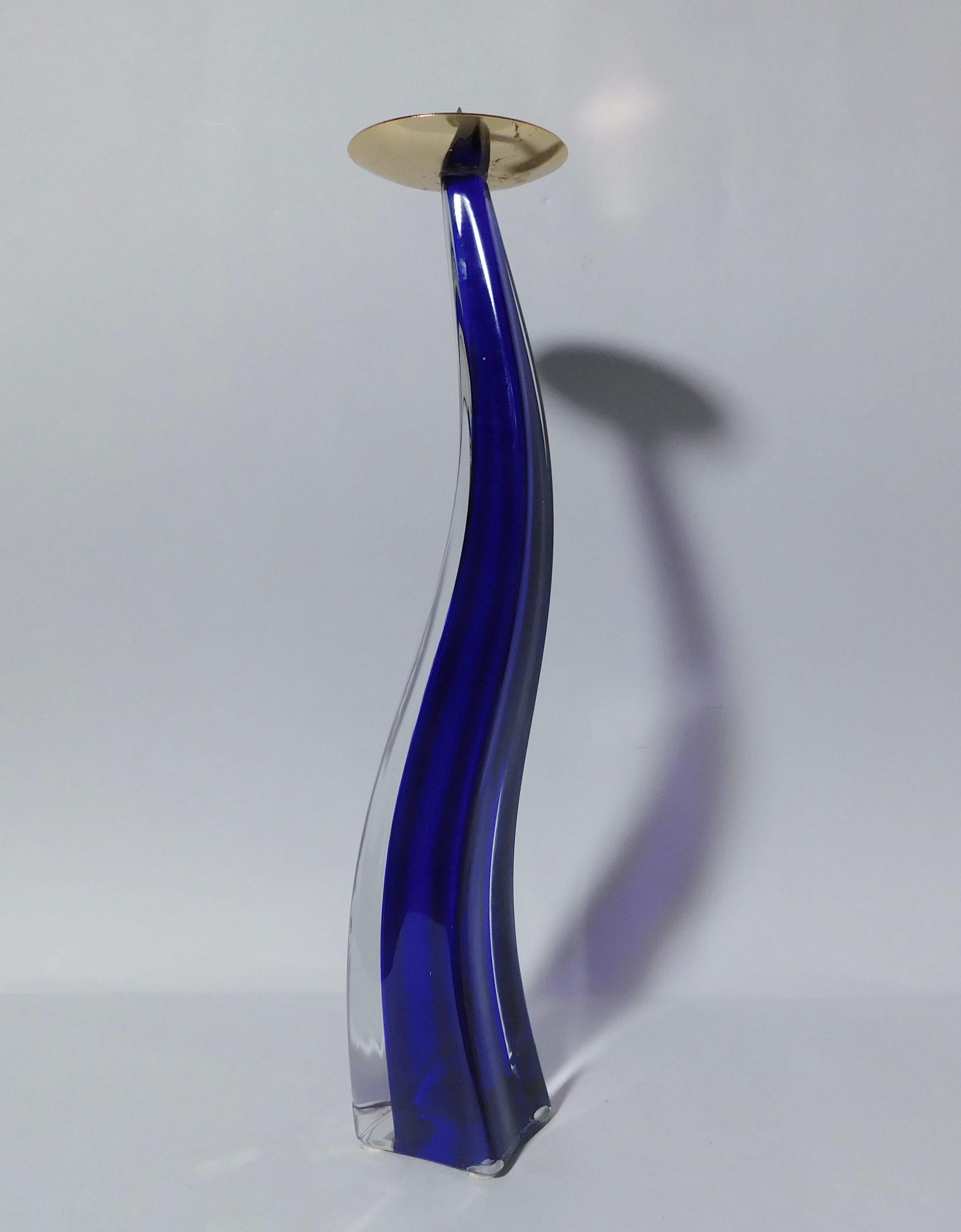 Italiano Blue Murano Glass Candlestick by Maurizio Toso in vendita