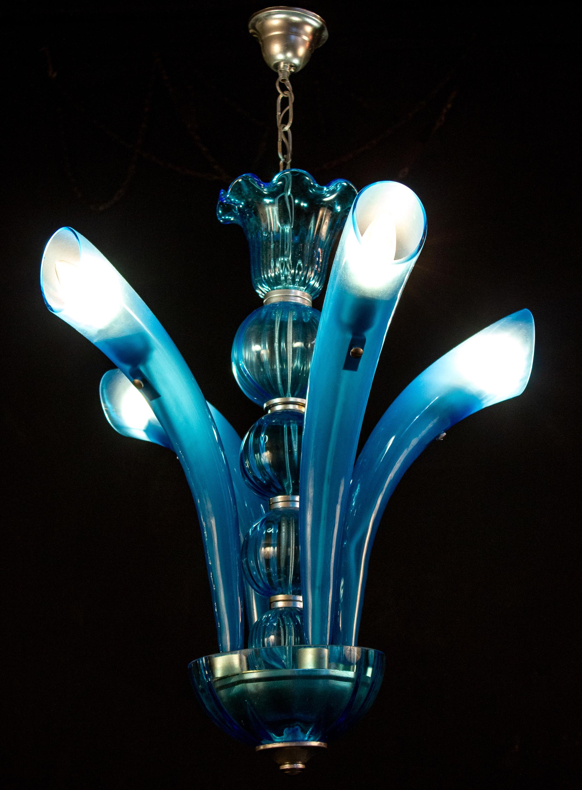 Modern Blue Murano Glass Chandelier, Italy, 1990 For Sale