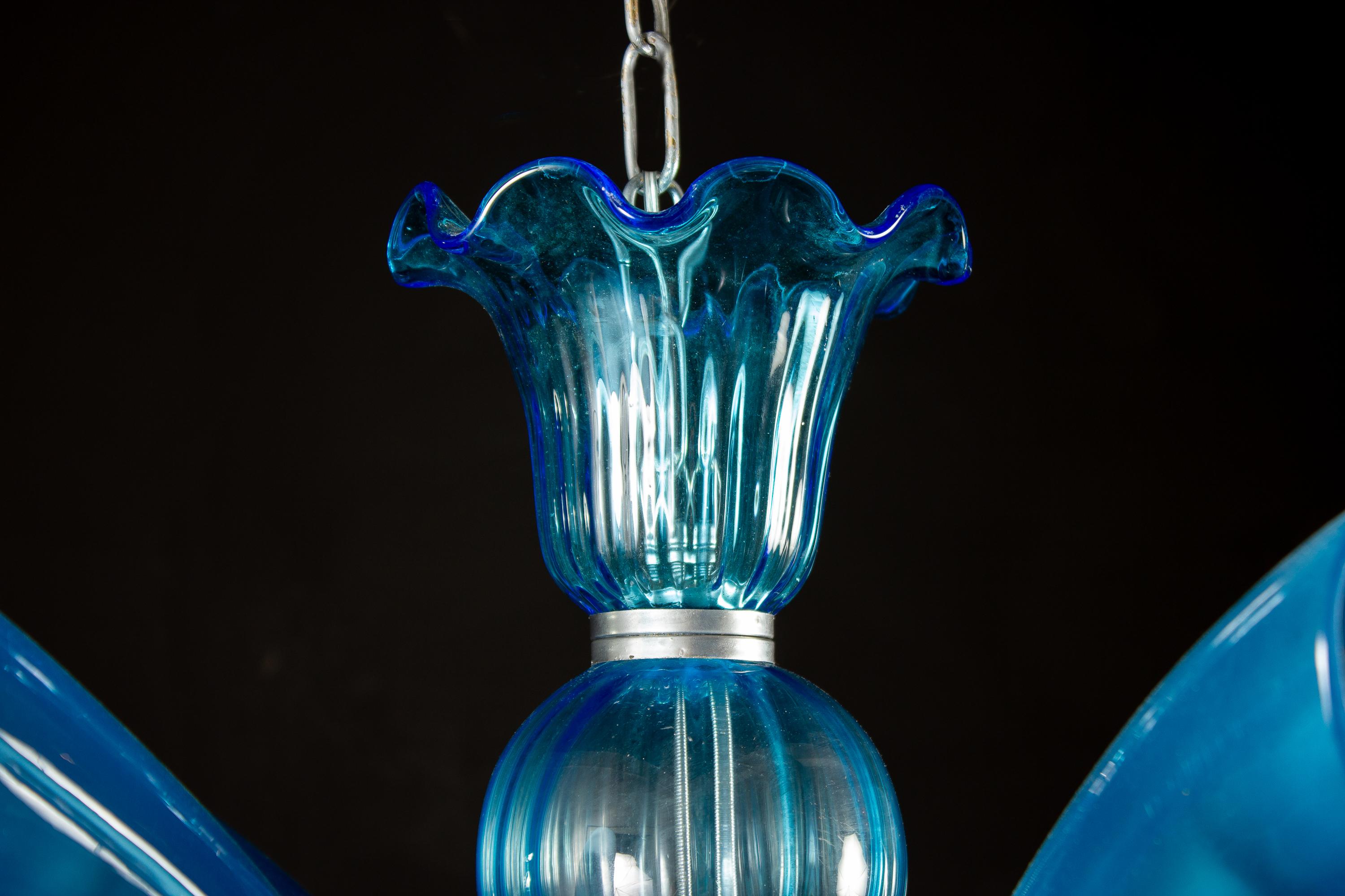 Italian Blue Murano Glass Chandelier, Italy, 1990 For Sale