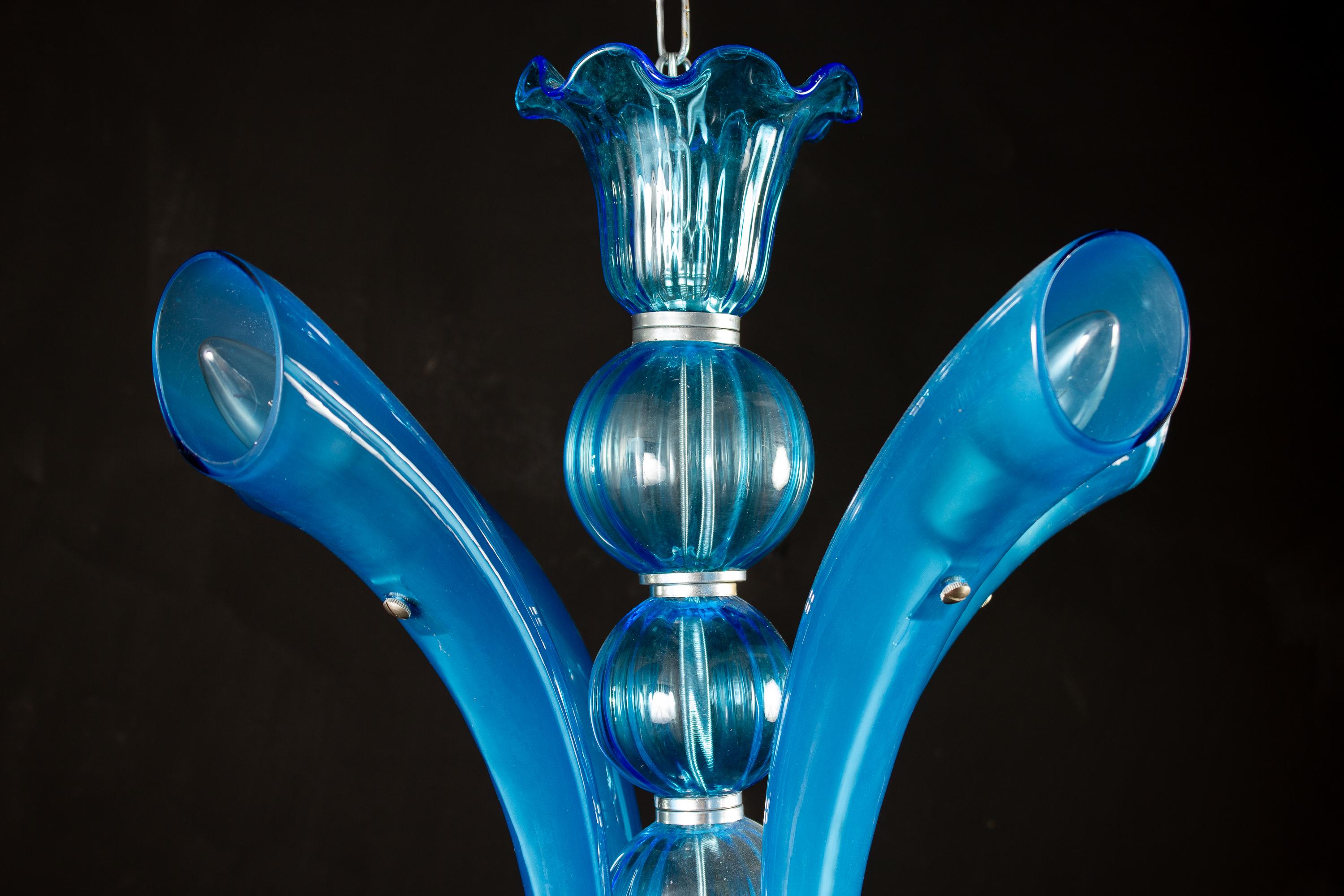 Blue Murano Glass Chandelier, Italy, 1990 In Excellent Condition For Sale In Rome, IT