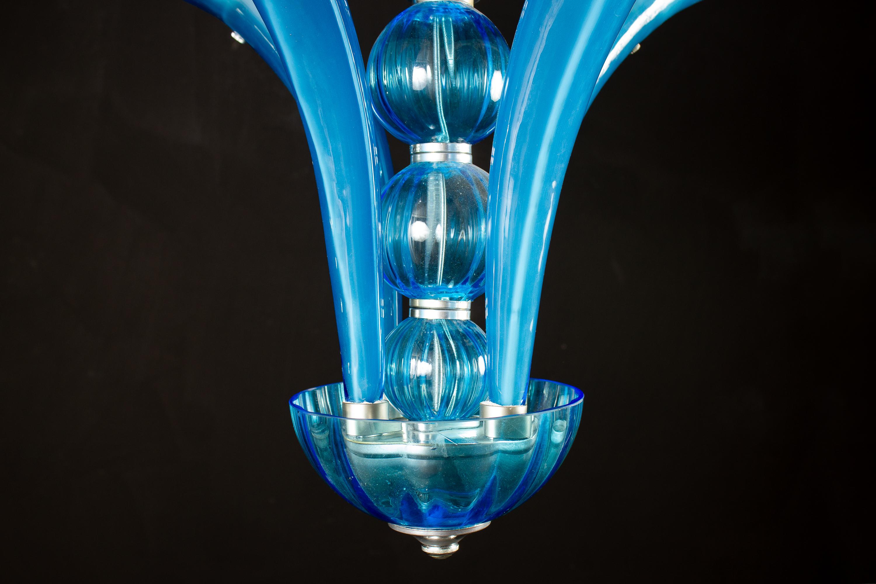 20th Century Blue Murano Glass Chandelier, Italy, 1990 For Sale