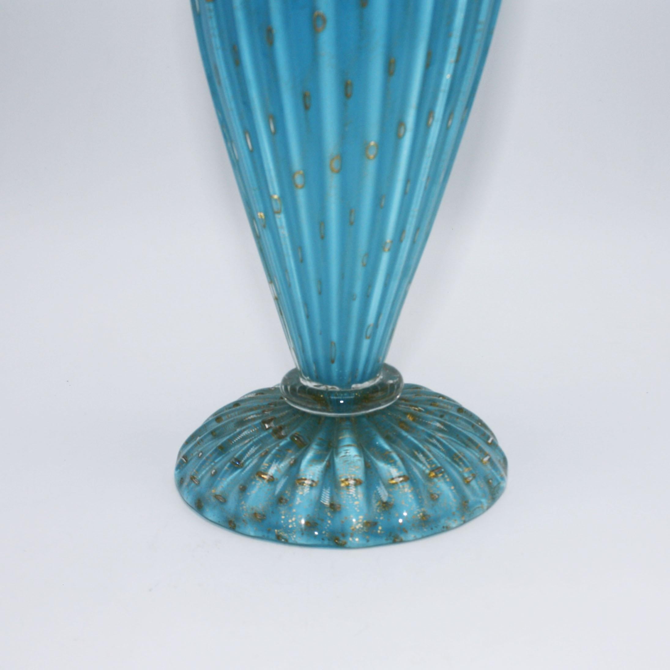Blue Murano Glass Decanter with Gold Inclusions, circa 1950 In Good Condition In Dallas, TX