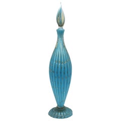 Blue Murano Glass Decanter with Gold Inclusions, circa 1950