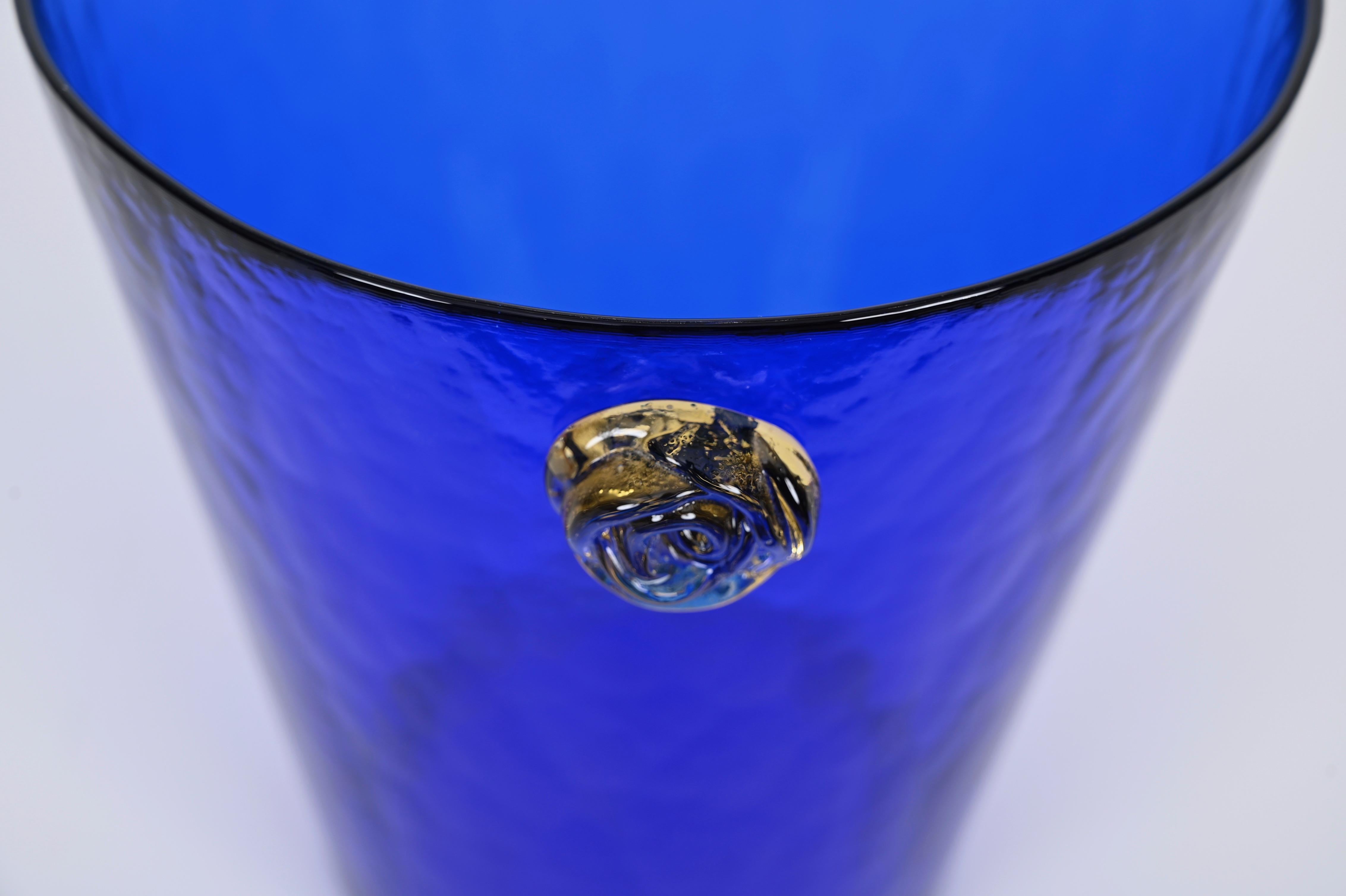 Blue Murano Glass Ice Bucket with Gold Glass Handles, Italy 1960s For Sale 10