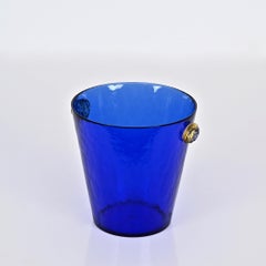 Blue Murano Glass Ice Bucket with Gold Glass Handles, Italy, 1960s