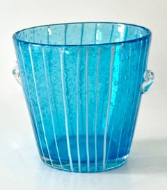 Blue Murano Glass Ice Bucket with hand blown Handles