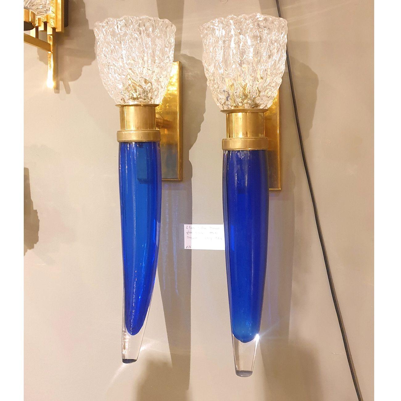 Apliques italianos de cristal de Murano azul - un par Moderno de mediados de siglo en venta