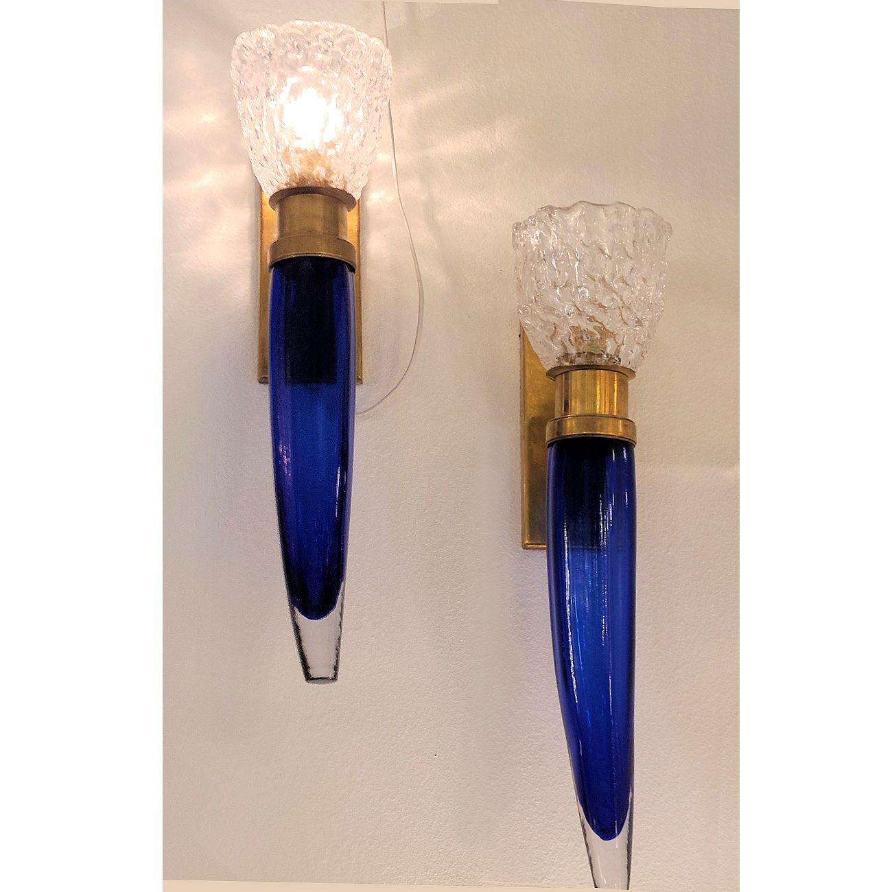 Apliques italianos de cristal de Murano azul - un par finales del siglo XX en venta