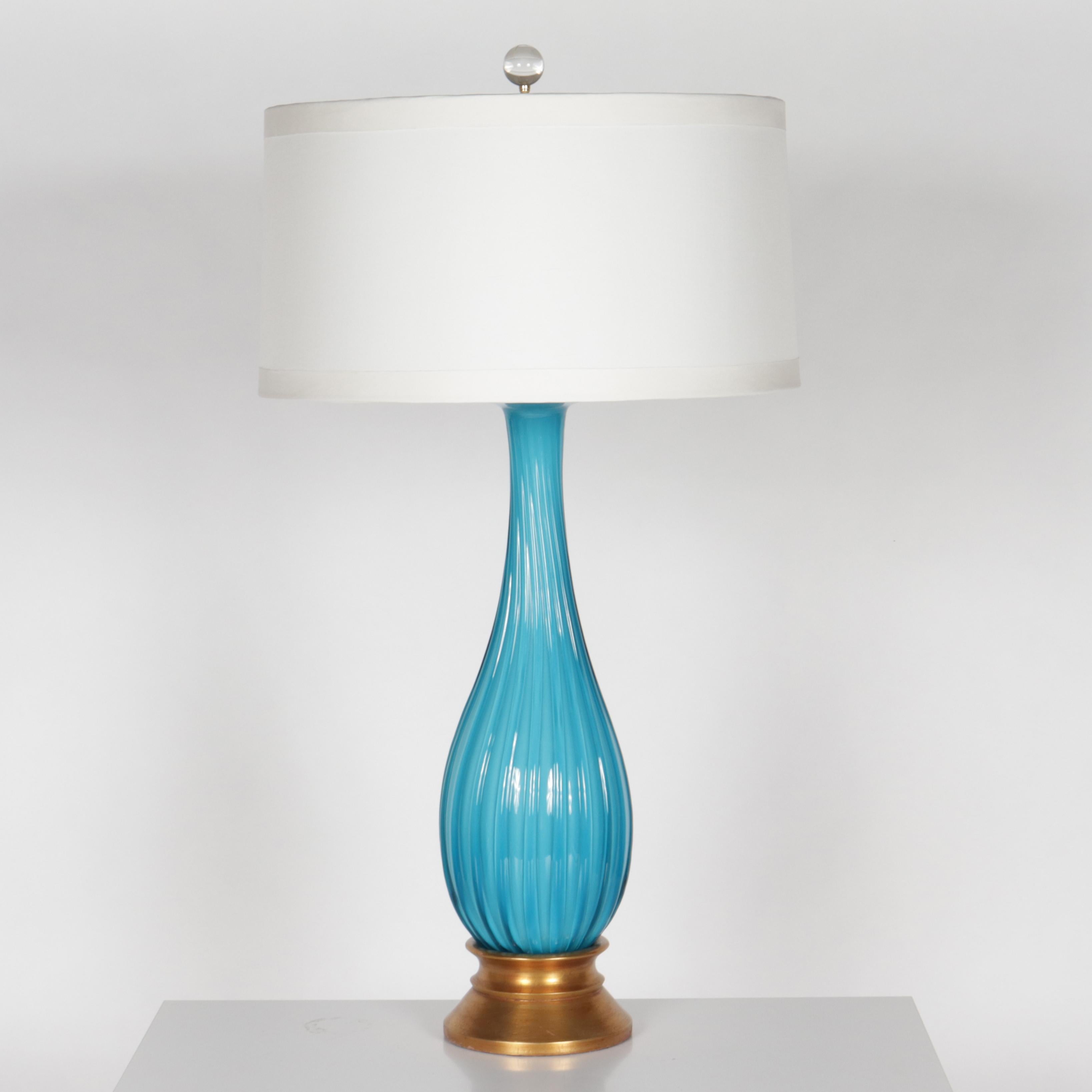 Blue Murano glass lamp attributed to Hollywood Regency, c. 1950.
