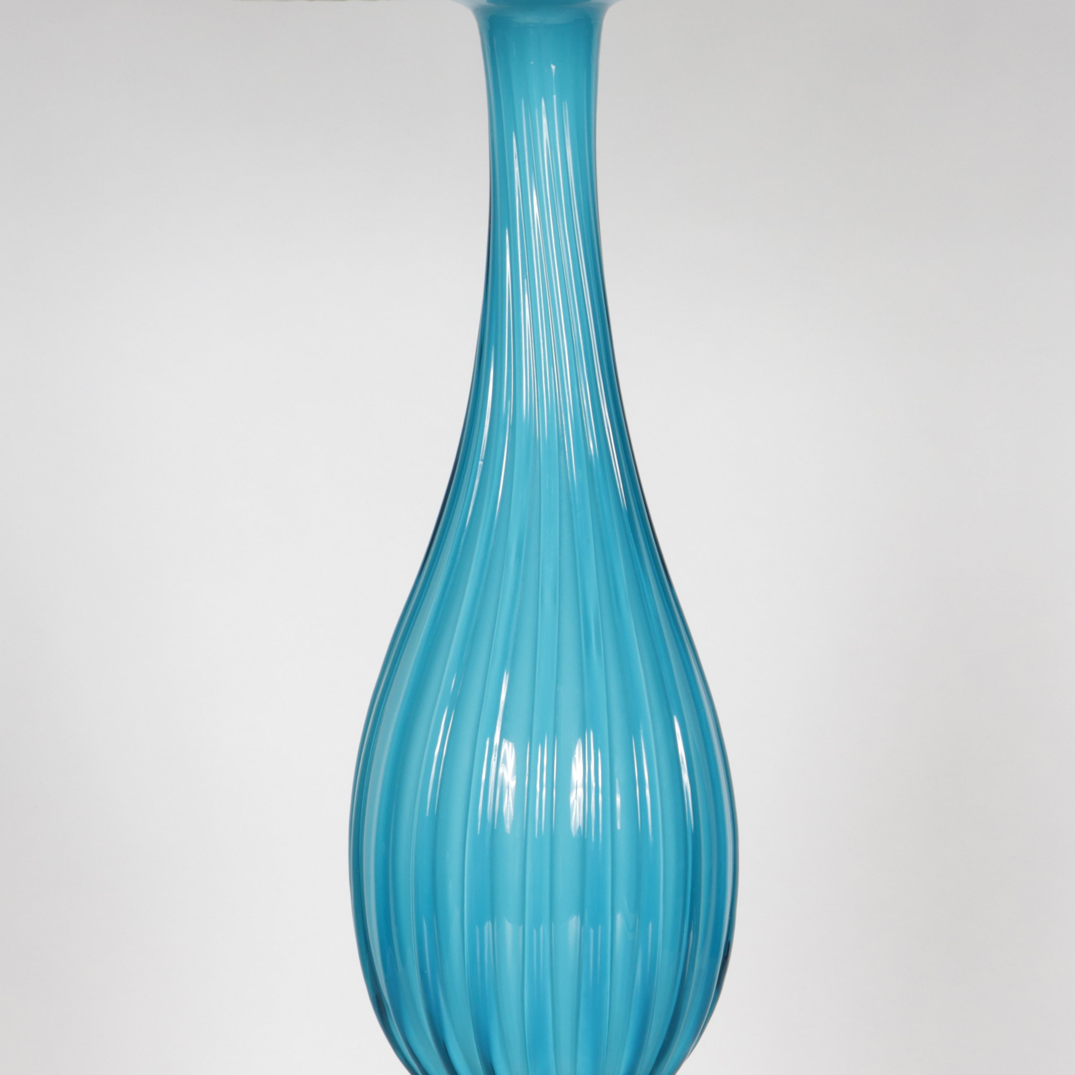 Blue Murano Glass Lamp Attributed to Hollywood Regency, c. 1950 In Good Condition For Sale In Dallas, TX