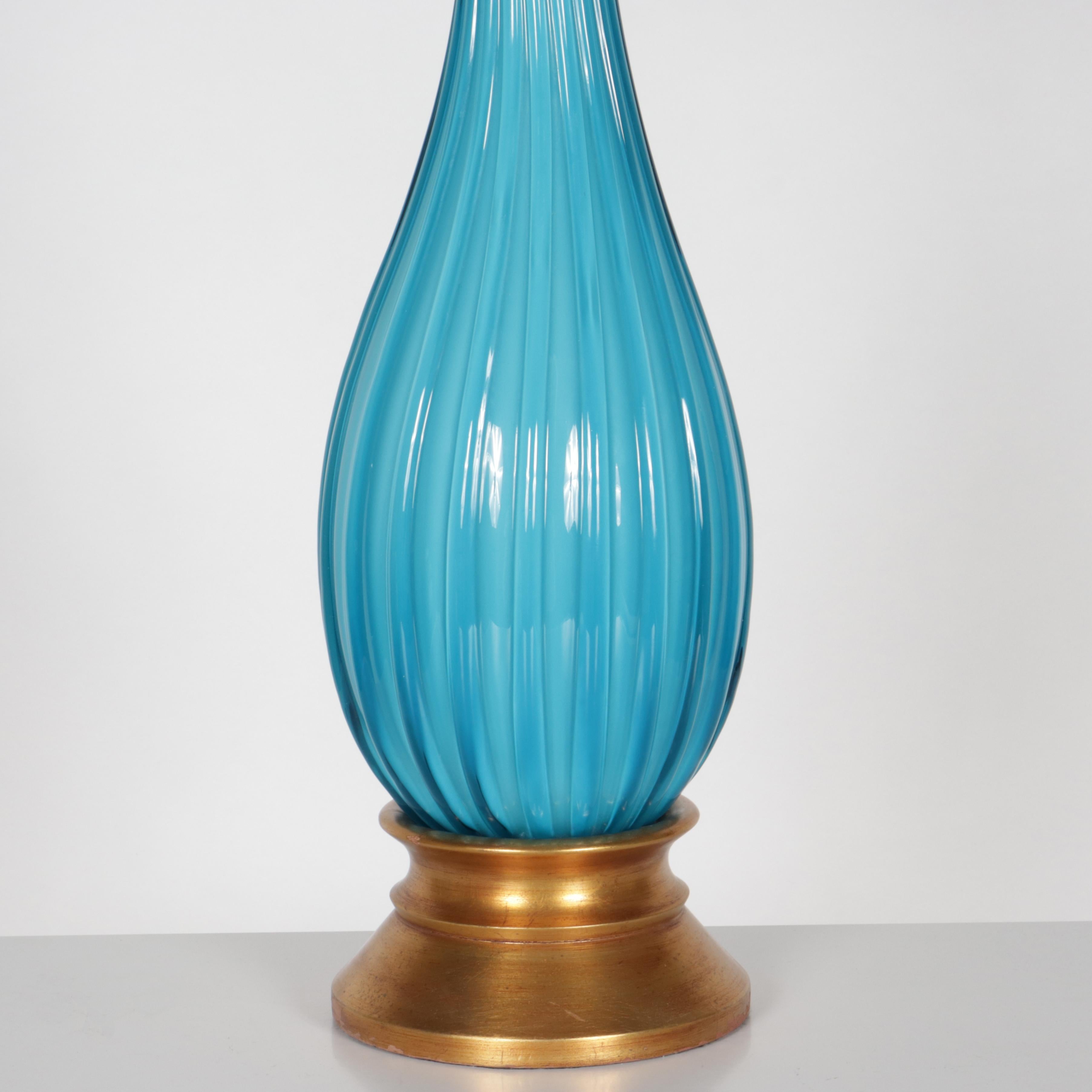 Mid-20th Century Blue Murano Glass Lamp Attributed to Hollywood Regency, c. 1950 For Sale