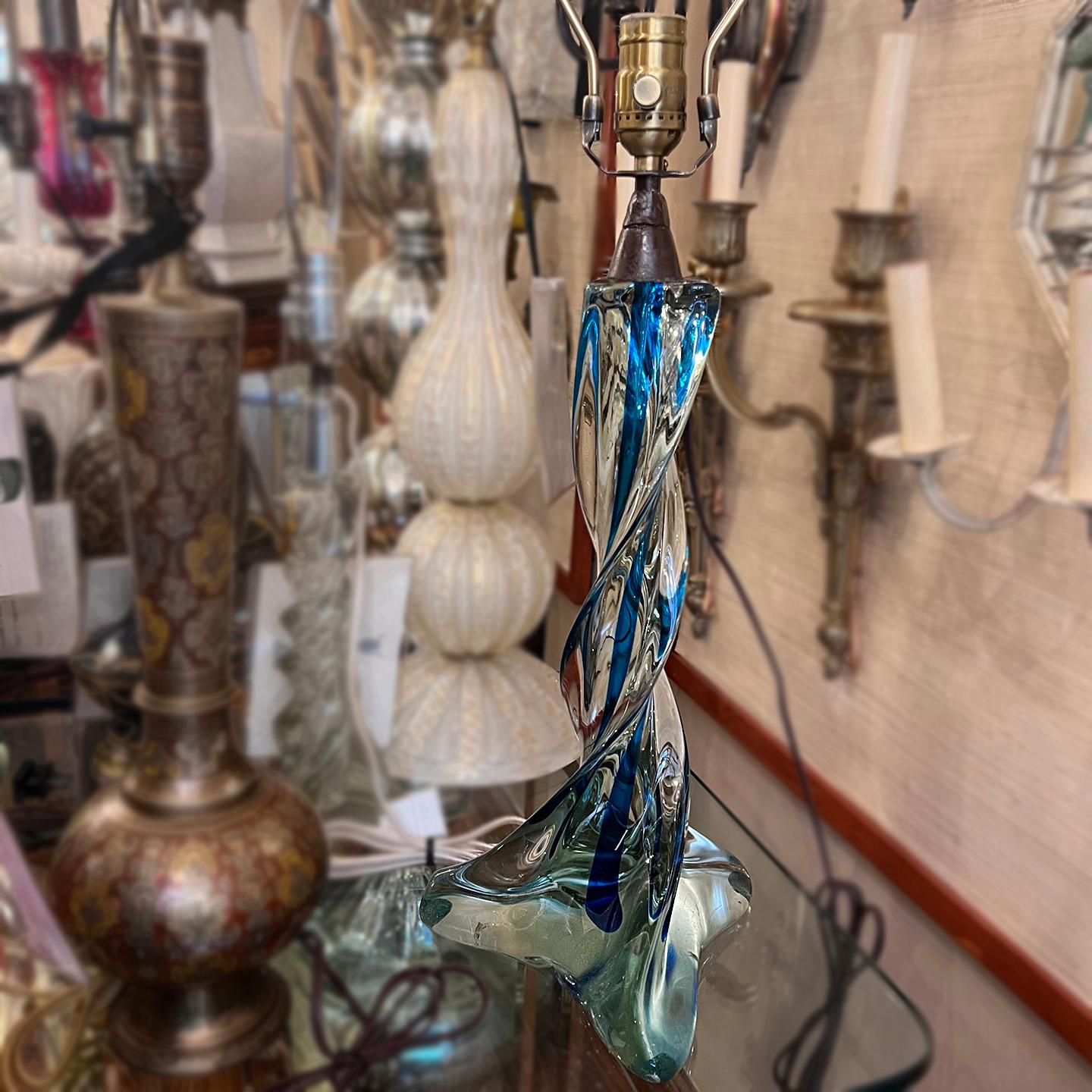 Early 20th Century Blue Murano Glass Lamp For Sale