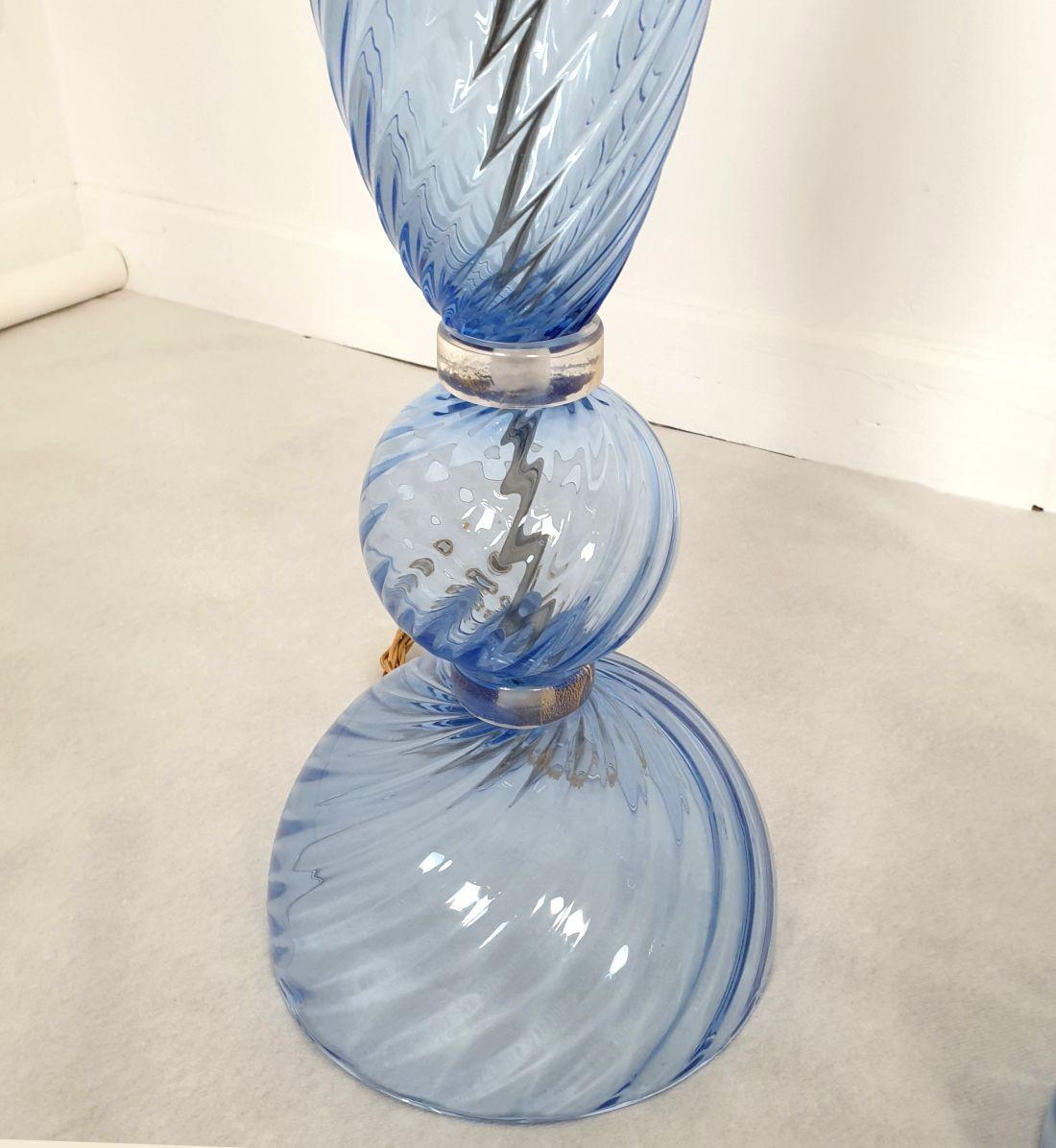 Late 20th Century Blue Murano glass lamps Italy - a pair For Sale