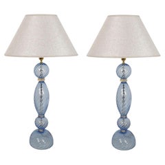 Vintage Blue Murano glass lamps Italy - a pair