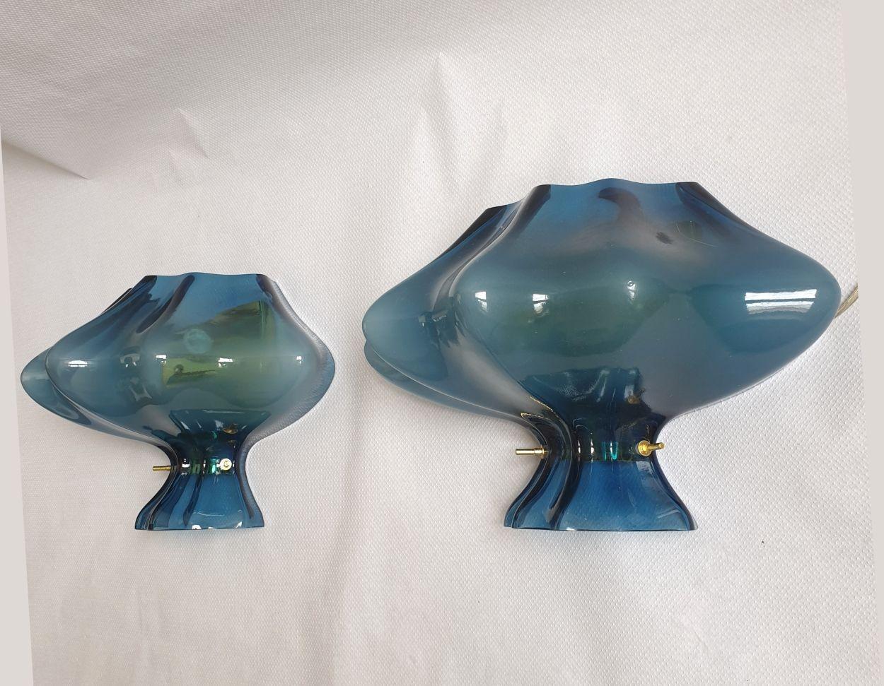 Blue Murano Glass Mid-Century Modern Sconces, a Pair In Excellent Condition In Dallas, TX
