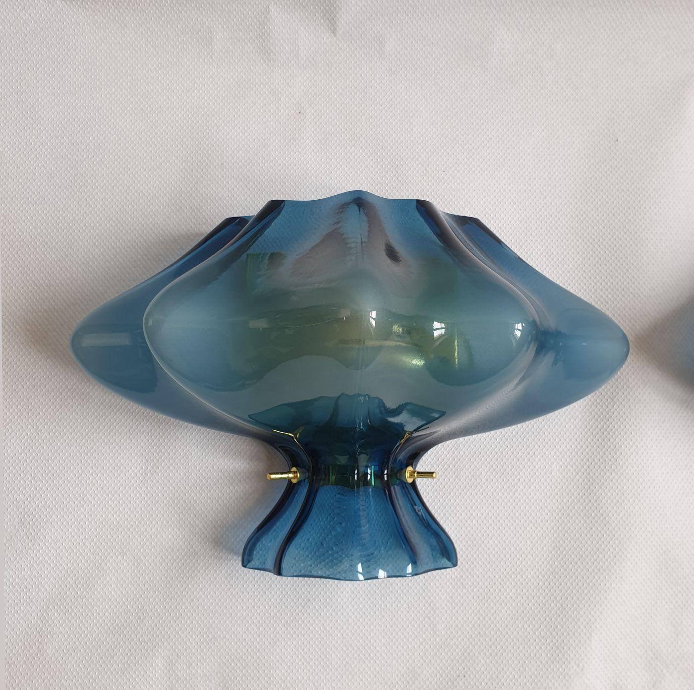 Late 20th Century Blue Murano Glass Mid-Century Modern Sconces, a Pair