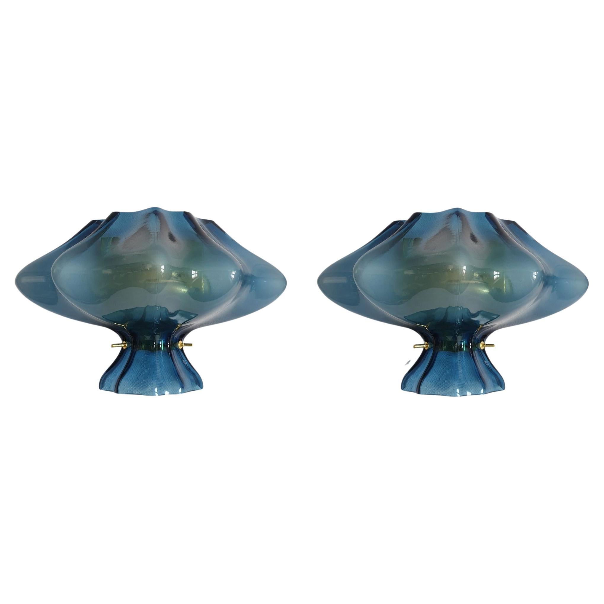 Blue Murano Glass Mid-Century Modern Sconces, a Pair