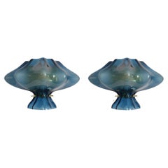 Vintage Blue Murano Glass Mid-Century Modern Sconces, a Pair