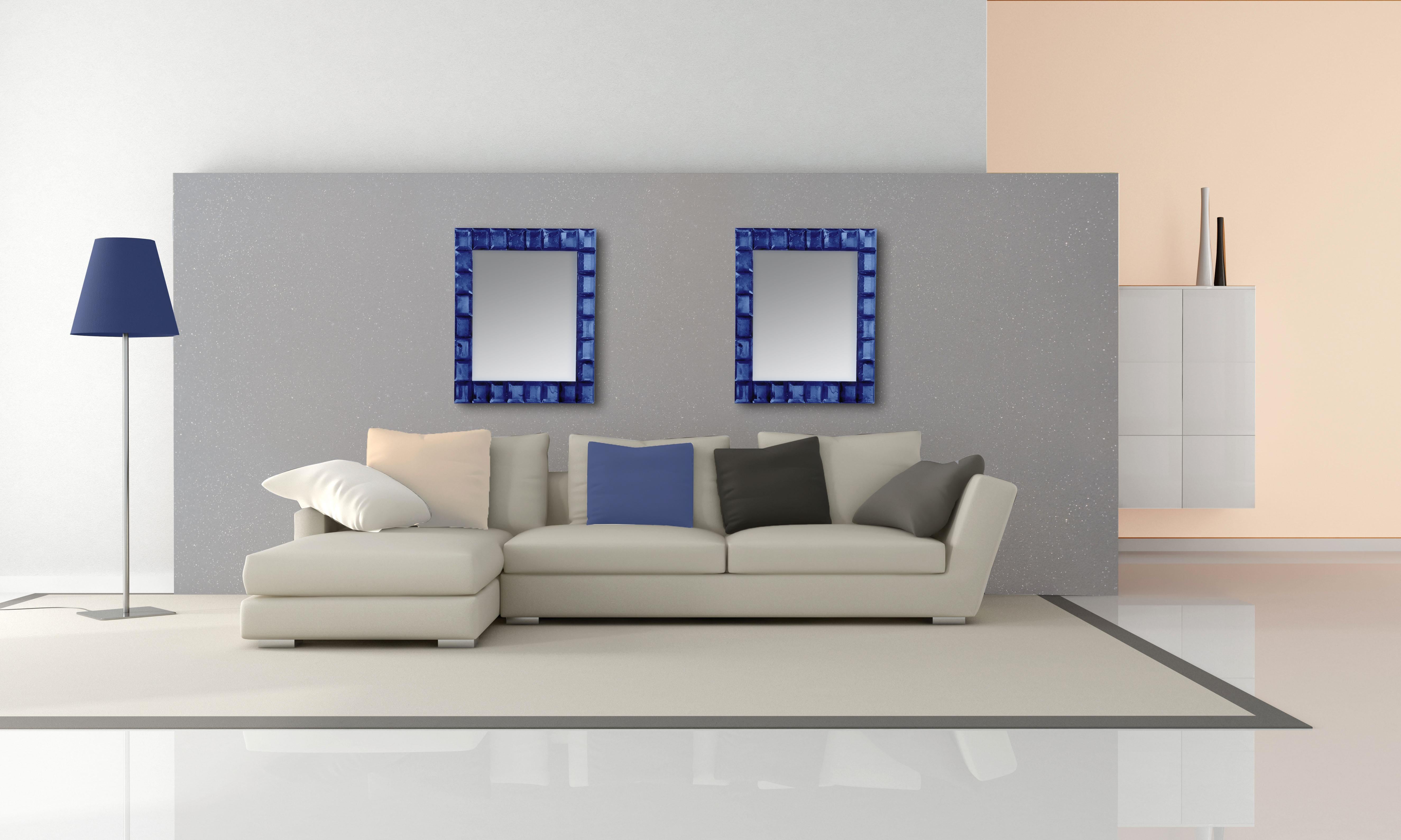 italien Miroir en verre de Murano bleu de style contemporain par Fratelli Tosi Murano en vente
