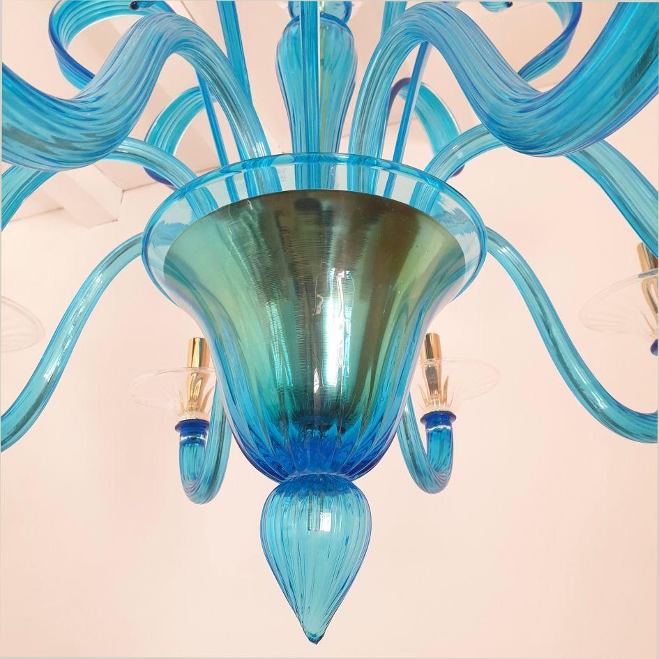 Lampadario neoclassico in vetro di Murano blu in vendita 3