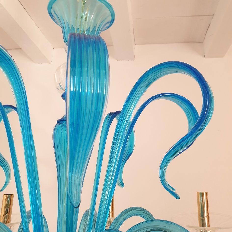 Lampadario neoclassico in vetro di Murano blu in vendita 4
