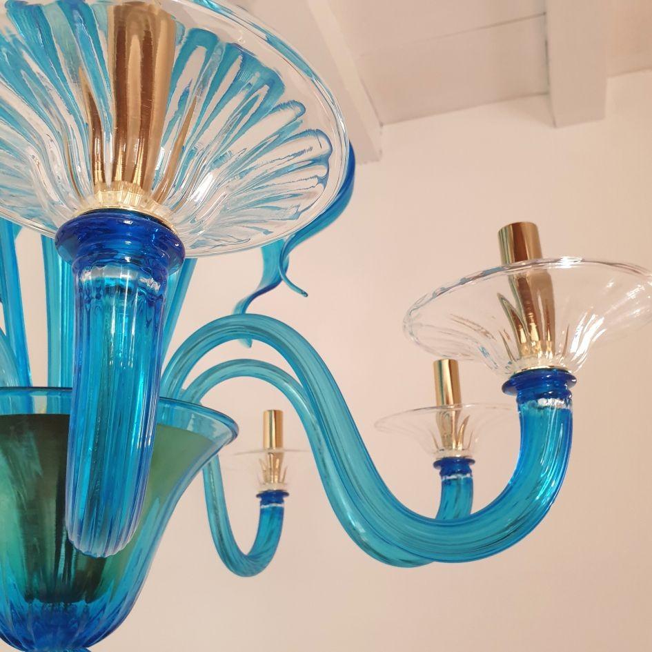 Lampadario neoclassico in vetro di Murano blu in vendita 5