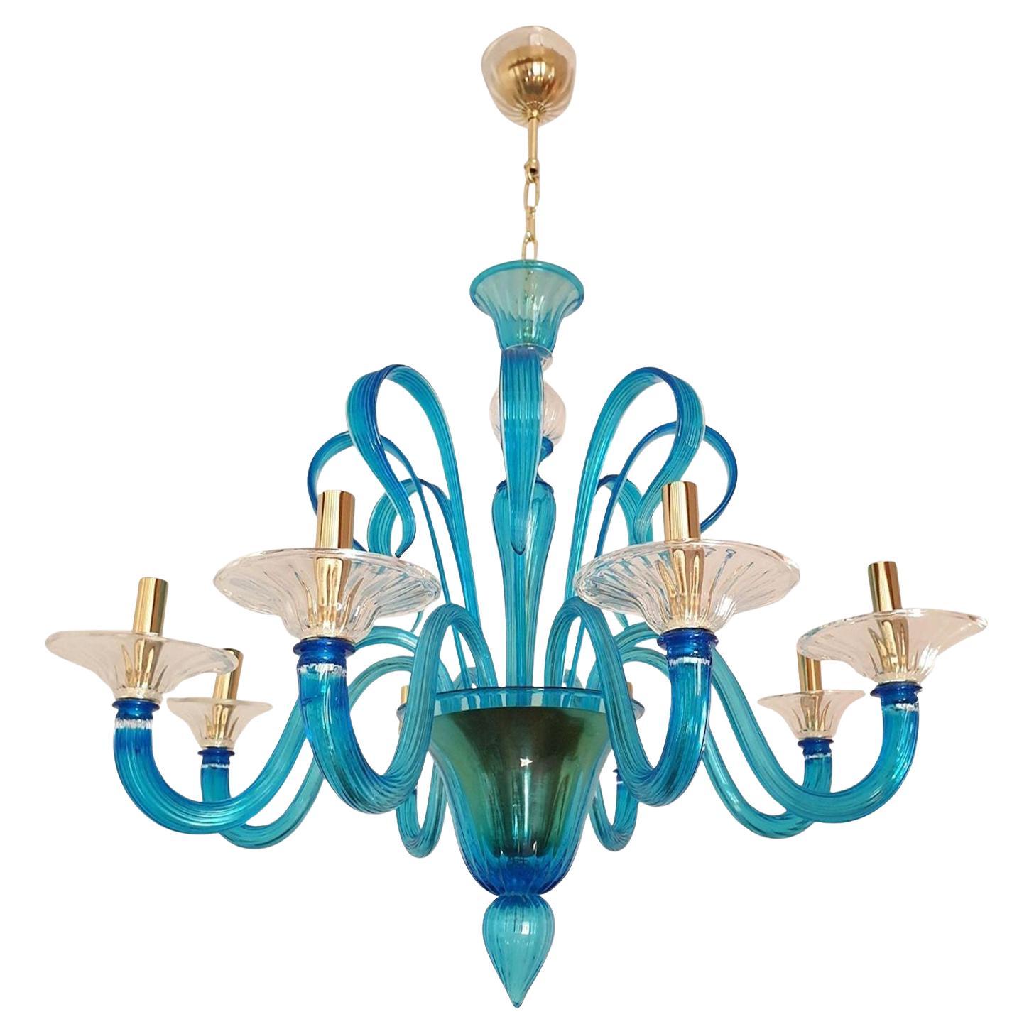 Blue Murano glass Neoclassical chandelier