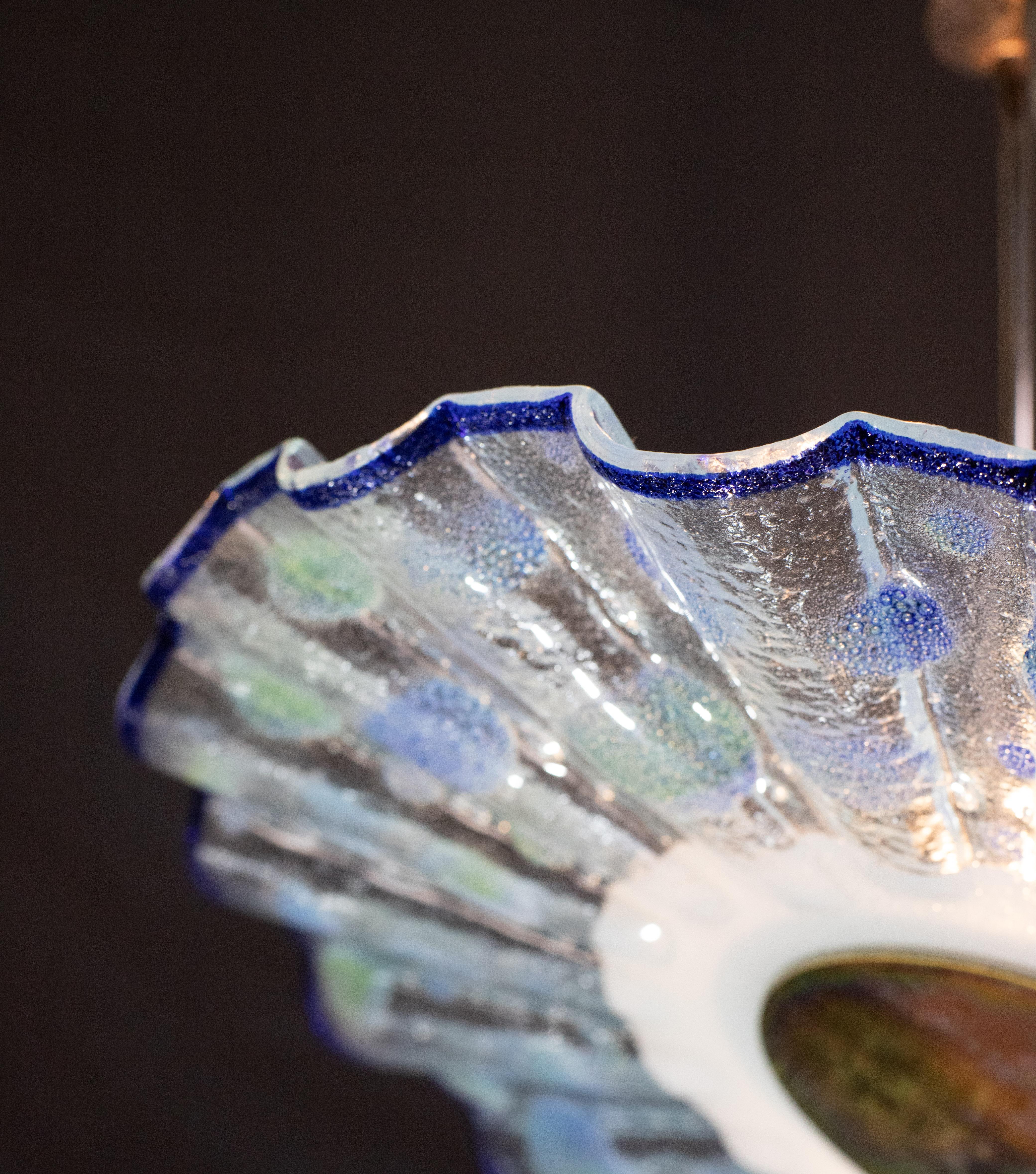 Blue Murano glass pendant in the shape of a fan, 1970s In Good Condition For Sale In Roma, IT