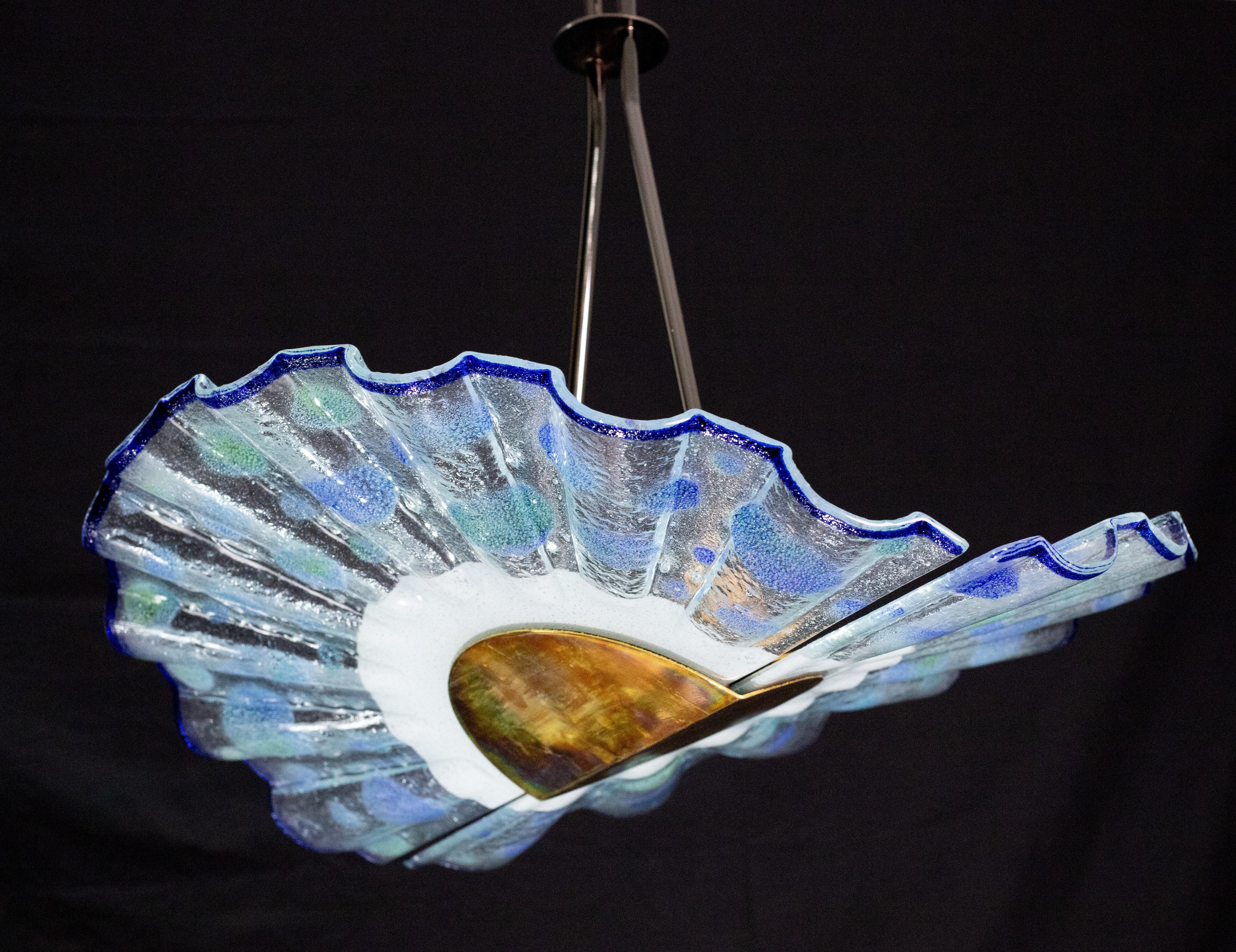 Blue Murano glass pendant in the shape of a fan, 1970s For Sale 2