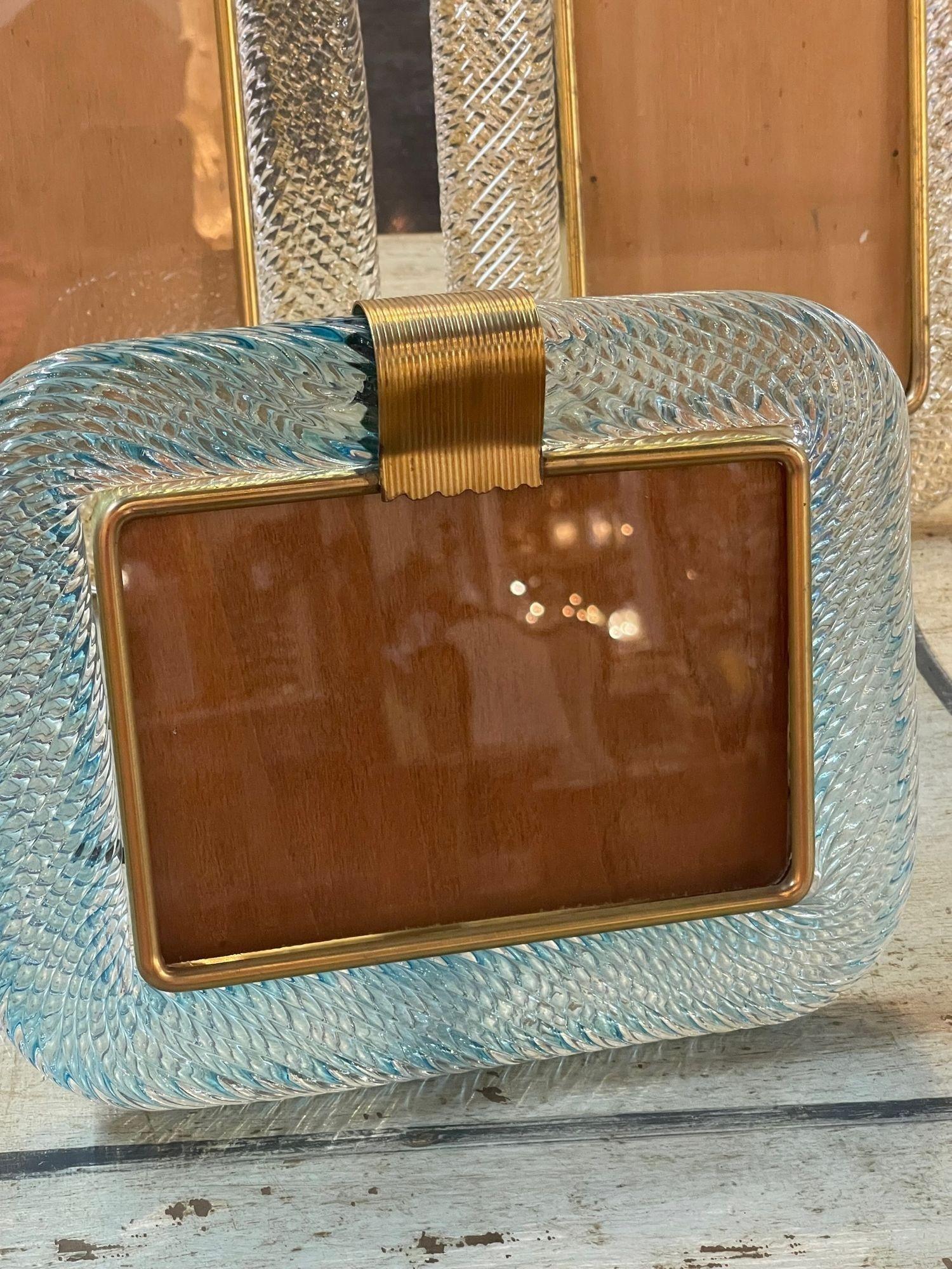 Blue Murano Glass Picture Frame In Good Condition In Dallas, TX