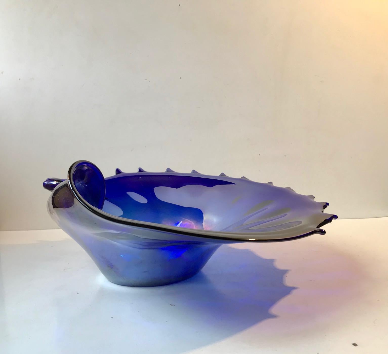 Mid-Century Modern Blue Murano Glass Sea Shell Shaped Bowl, Italy, circa 1960