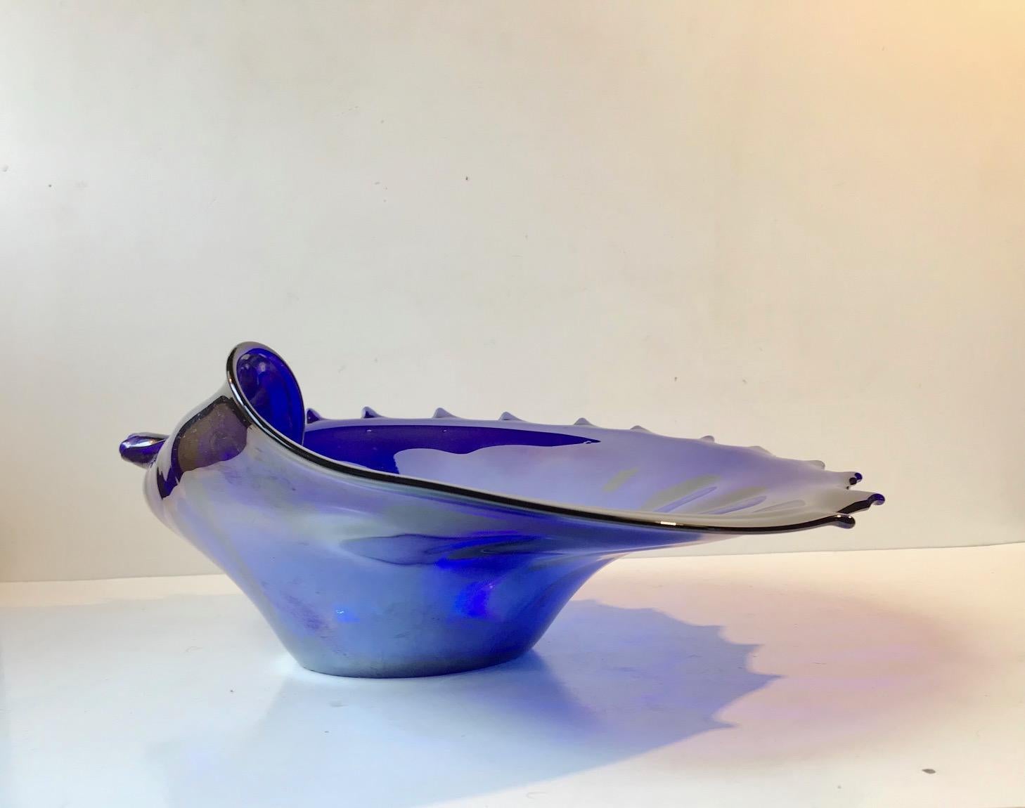 Italian Blue Murano Glass Sea Shell Shaped Bowl, Italy, circa 1960