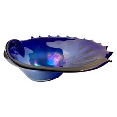 Blue Murano Glass Sea Shell Shaped Bowl, Italy, circa 1960