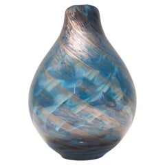 Blue Murano Glass Vase by Fratelli Toso with Bronze Aventurine Glass