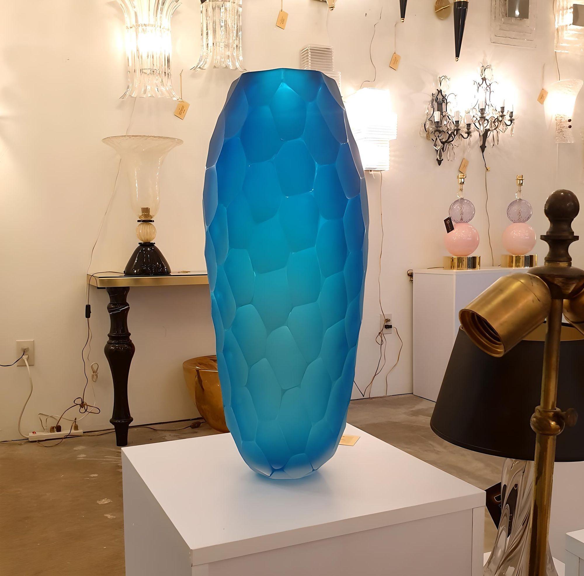 Mid-Century Modern Blue Murano Glass Vase, Italy 1980s For Sale