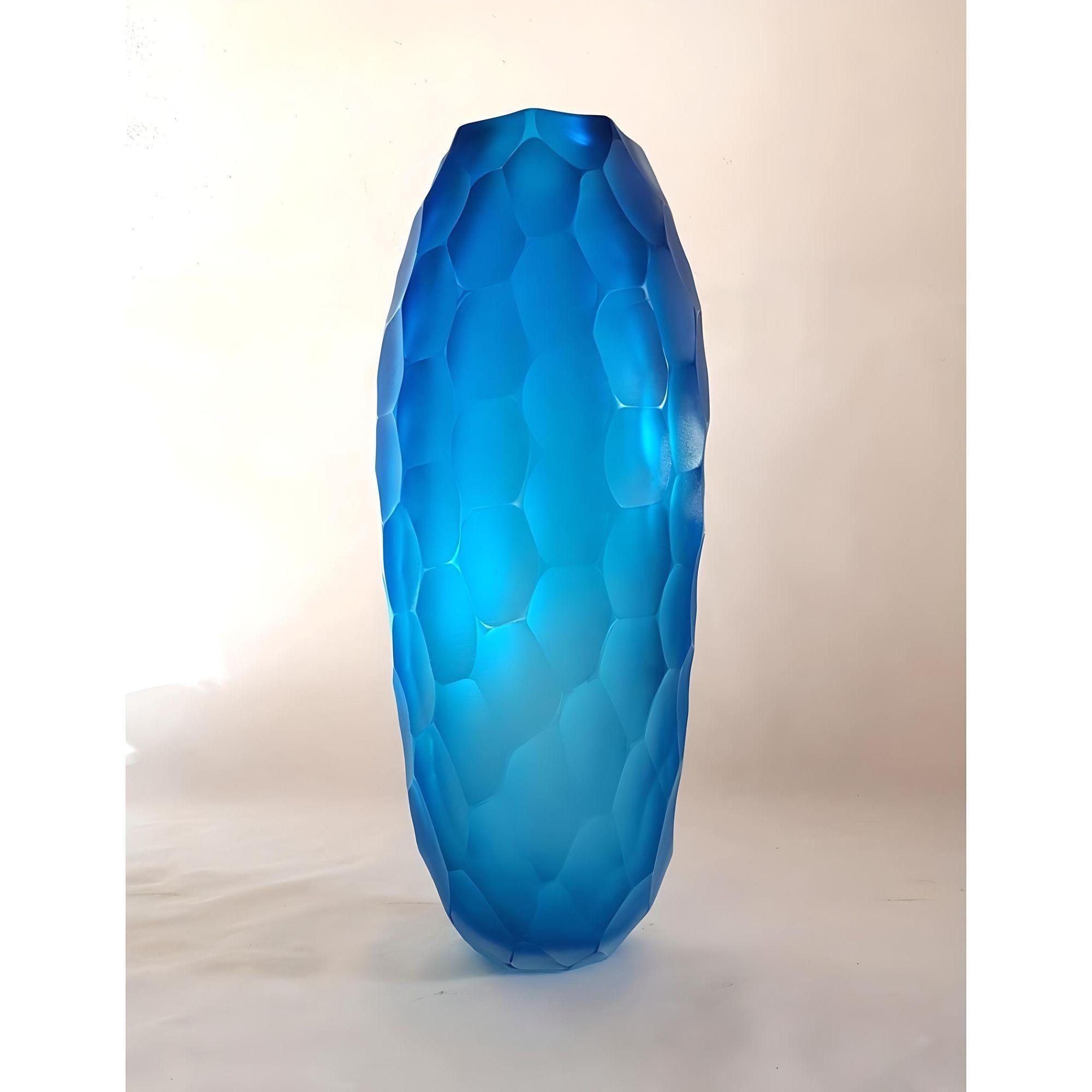 Italian Blue Murano Glass Vase, Italy 1980s For Sale