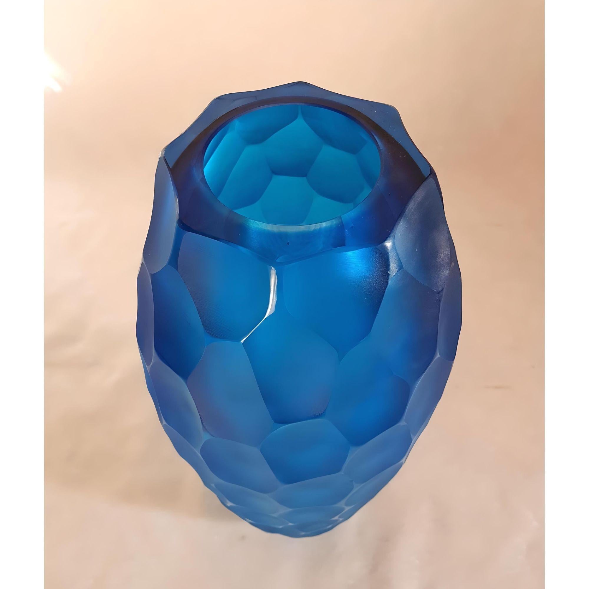 Late 20th Century Blue Murano Glass Vase, Italy 1980s For Sale