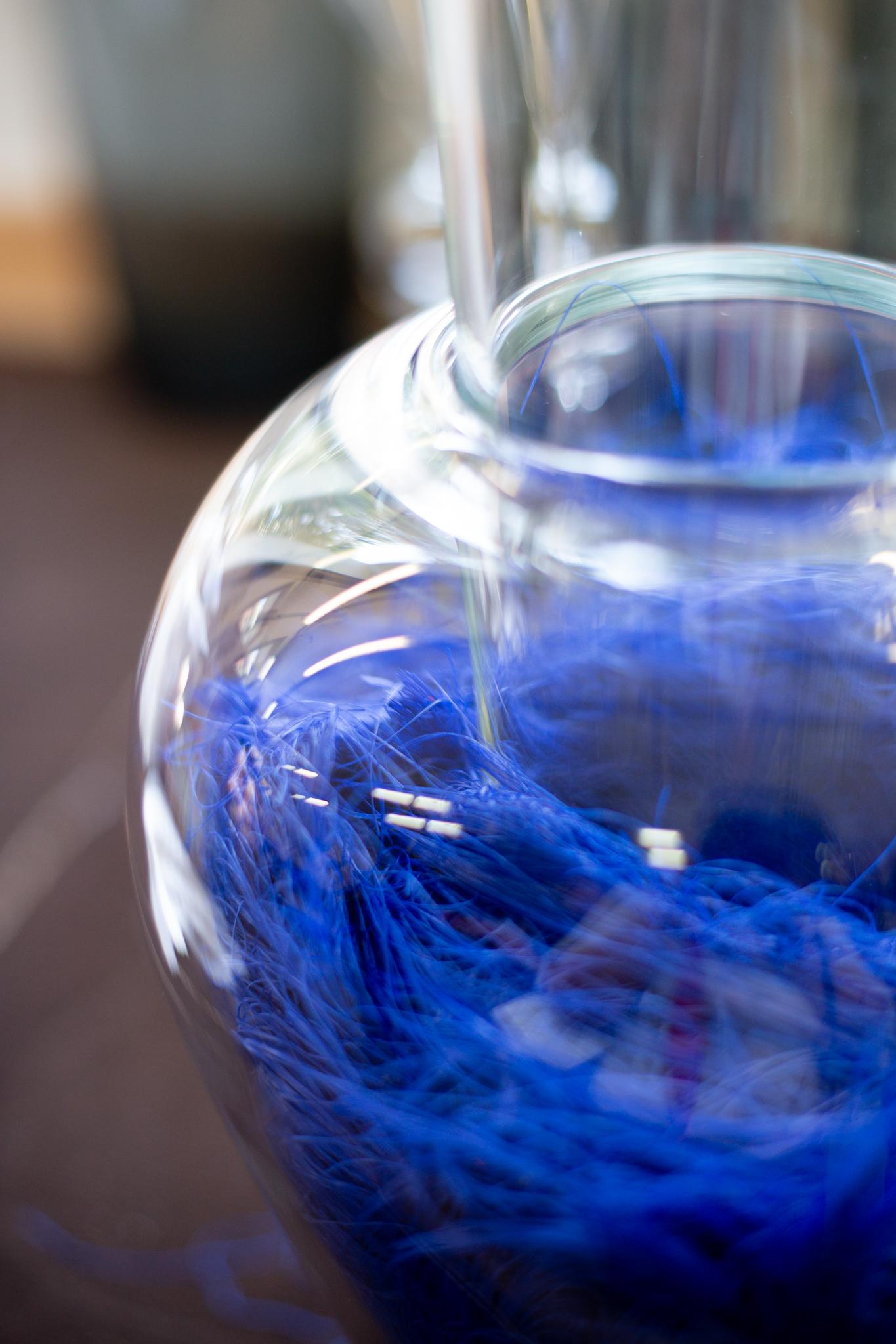 large blue glass floor vase