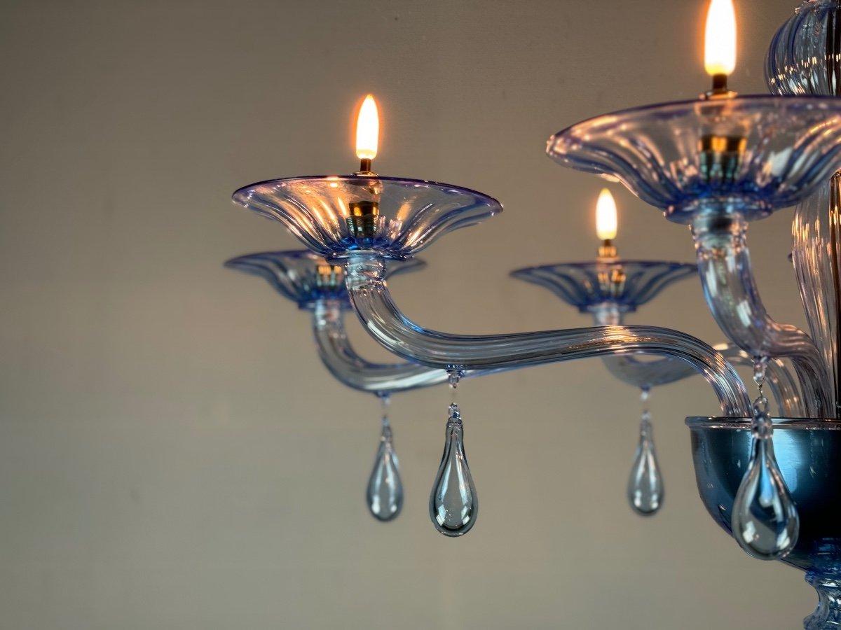 Lampadario in vetro di Murano blu, 8 bracci luminosi in vendita 4