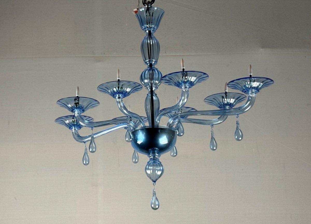 Lampadario in vetro di Murano blu, 8 bracci luminosi in vendita 6