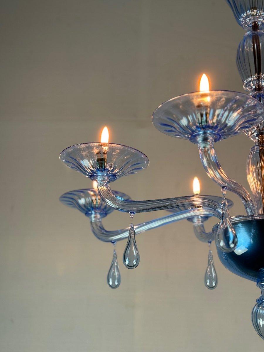 Lampadario in vetro di Murano blu, 8 bracci luminosi In condizioni ottime in vendita a Honnelles, WHT