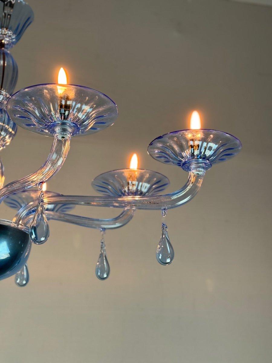 XX secolo Lampadario in vetro di Murano blu, 8 bracci luminosi in vendita