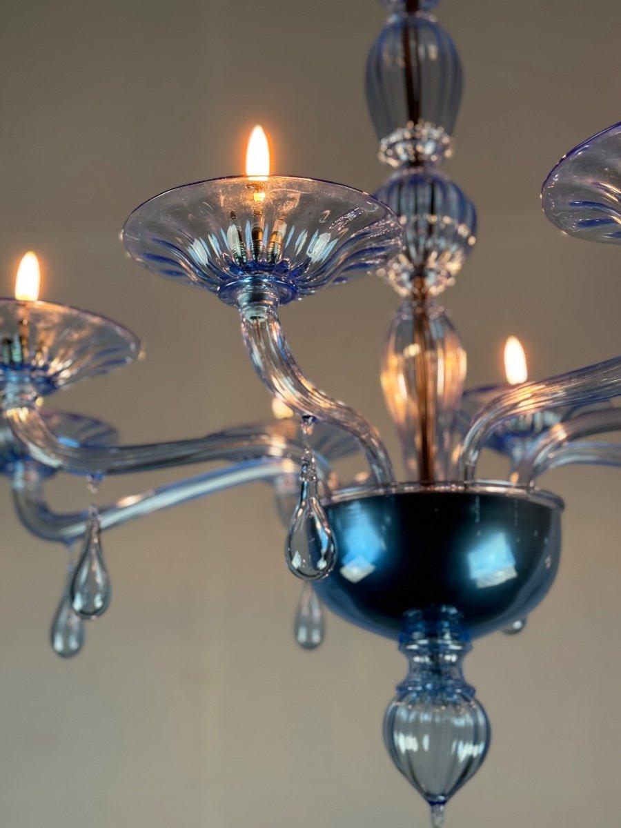 Metallo Lampadario in vetro di Murano blu, 8 bracci luminosi in vendita