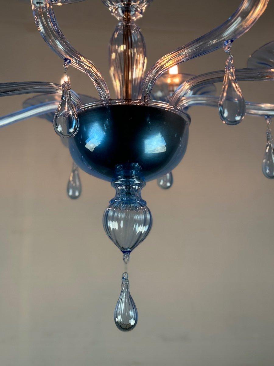 Lampadario in vetro di Murano blu, 8 bracci luminosi in vendita 1