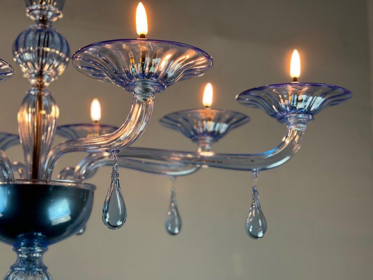 Lampadario in vetro di Murano blu, 8 bracci luminosi in vendita 2