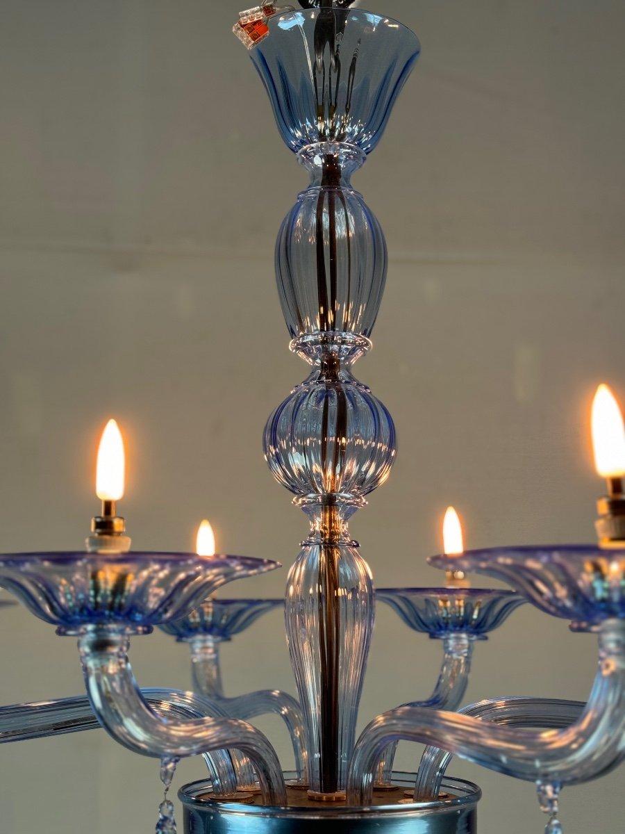 Lampadario in vetro di Murano blu, 8 bracci luminosi in vendita 3