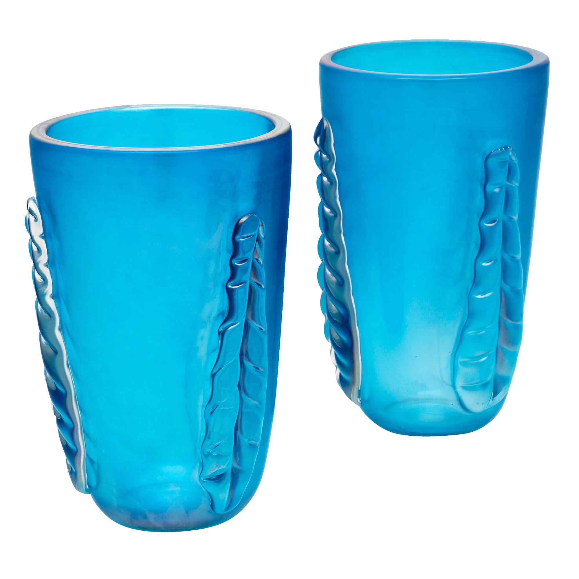Blue Murano Glass “Veronese” Vases by Costantino